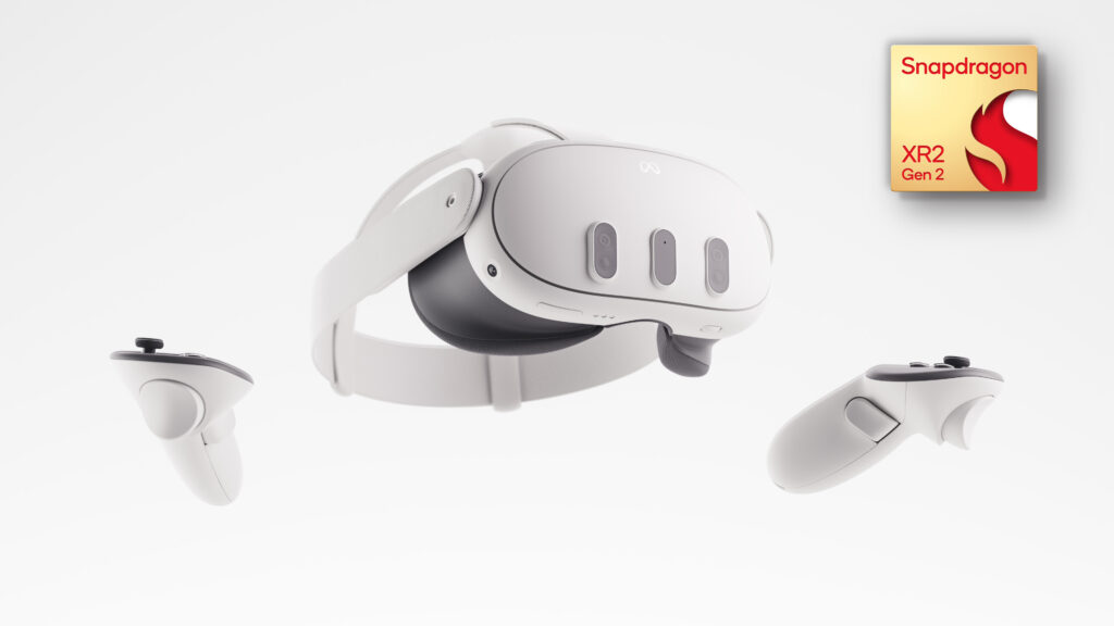 Le Meta Quest 3, premier casque avec la puce de Qualcomm. // Source : Qualcomm Le Meta Quest 3, premier casque avec la puce de Qualcomm. // Source : Qualcomm